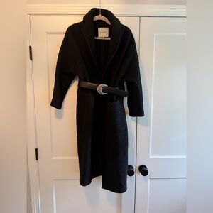 ba&sh black Wool Coat with leather belt